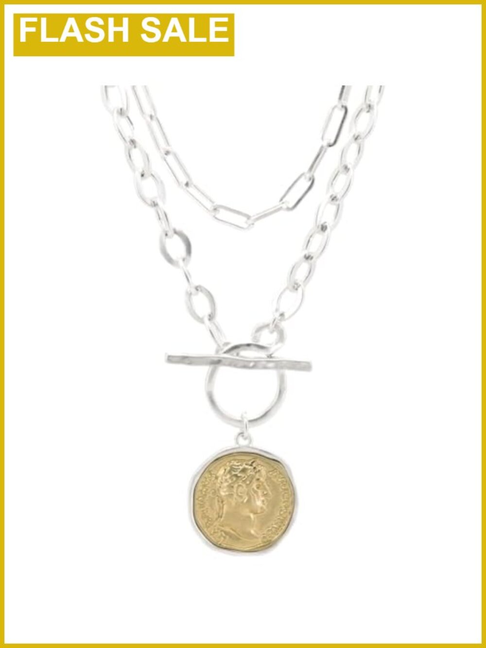18K Gold Plated Chunky Coin Necklace 18-Inch Toggle Chain